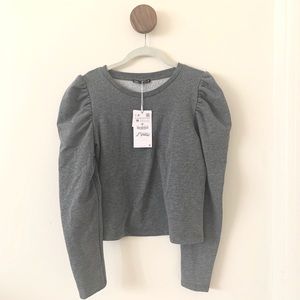 NWT Grey Zara Puff Sleeve Sweatshirt